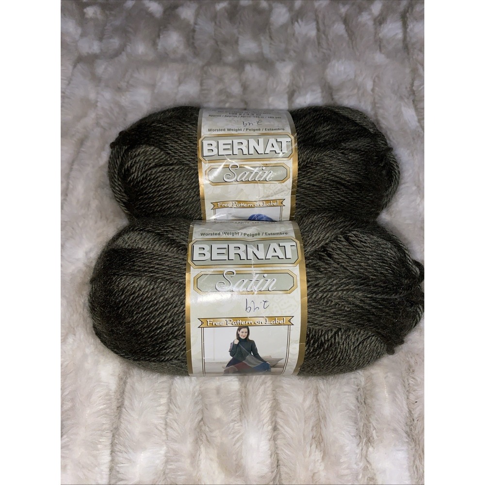 Lot Of 2 Bernat Satin Yarn Worsted Weight 163 Yards Each Forest Mist Heather